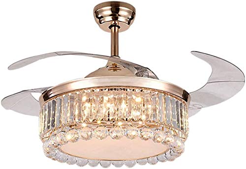 42 Inch Modern Crystal Ceiling Fan with LED Light and Remote Control - Retractable Blades, Chandelier Style for Bedroom, Living Room & Dining Room - Perfect for Home Cooling and Elegant Lighting Decor