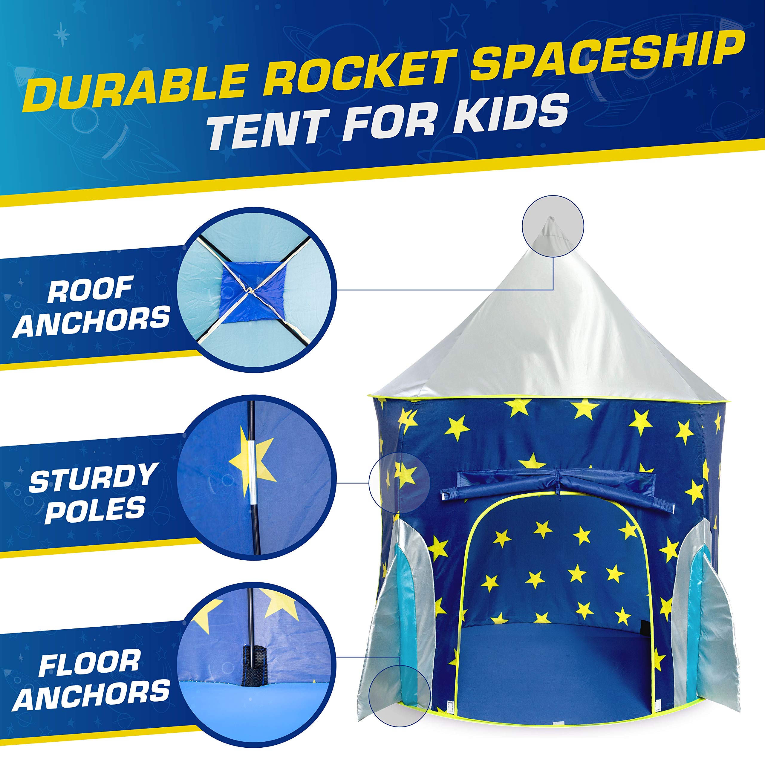 USA Toyz Rocket Ship Pop Up Kids Tent - Indoor Playhouse for Boys & Girls with Space Projector Toy & Carry Bag | STEM Learning Toy, Birthday Gift, Imaginative Play Space for Bedrooms & Playrooms