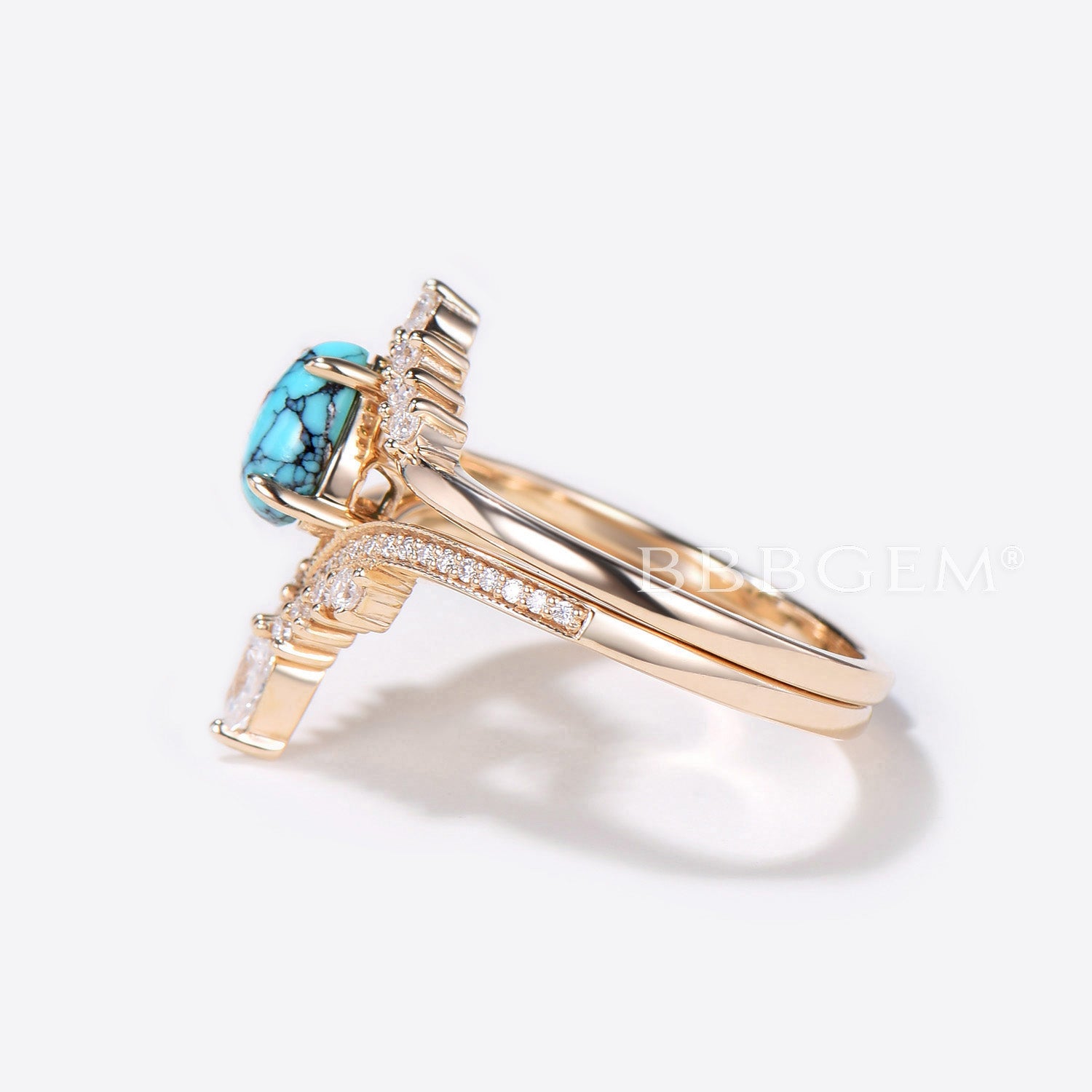Pear Shaped Turquoise Engagement Ring & Rose Gold Diamond Wedding Band Set - Perfect for Bridal Jewelry, Anniversary Gifts & Romantic Proposals