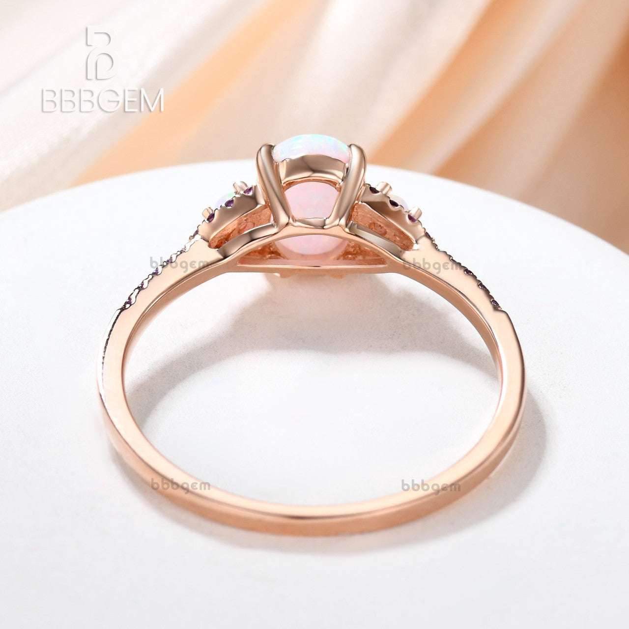 14K Oval Created Opal & Amethyst Halo Three-Stone Engagement Ring for Women | Vintage Inspired Wedding Band, Promise Ring, Anniversary Gift for Her