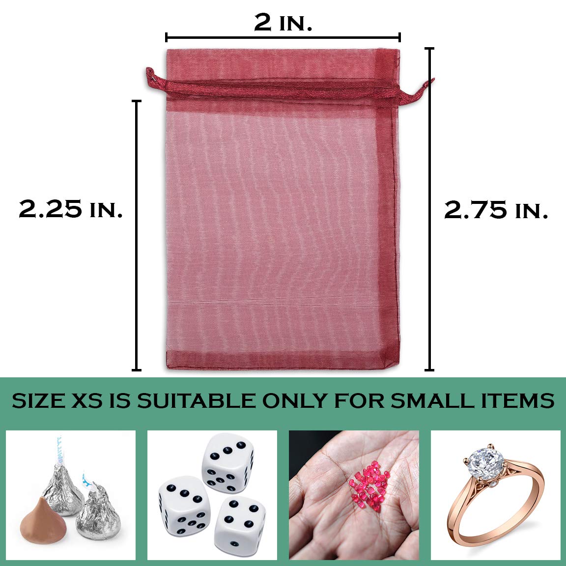 100-Pack Maroon Sheer Organza Drawstring Gift Bags 2x2.75