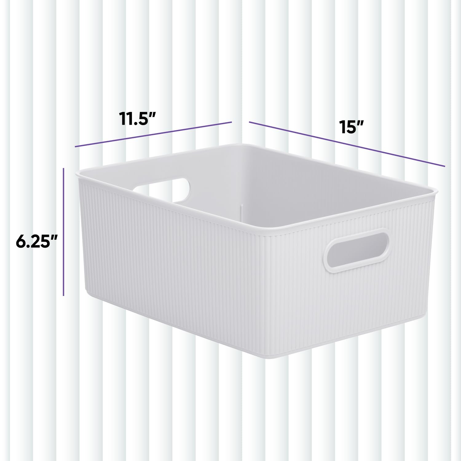 Superior Ribbed Plastic Storage Bins - 6 Pack White Organizer Baskets (15L/16Qt) for Home, Closet, Shelf & Drawer Organization | Space-Saving Decorative Containers for Bedroom, Bathroom & Office