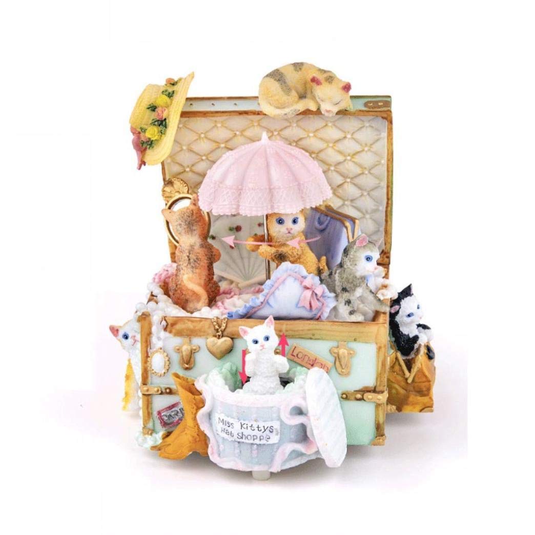 Handmade Porcelain Cat Umbrella Music Box - Rotating Clockwork Musical Gift for Birthday, Christmas & Home Decor | Perfect for Collectors, Gift Giving & Nursery Room Decoration