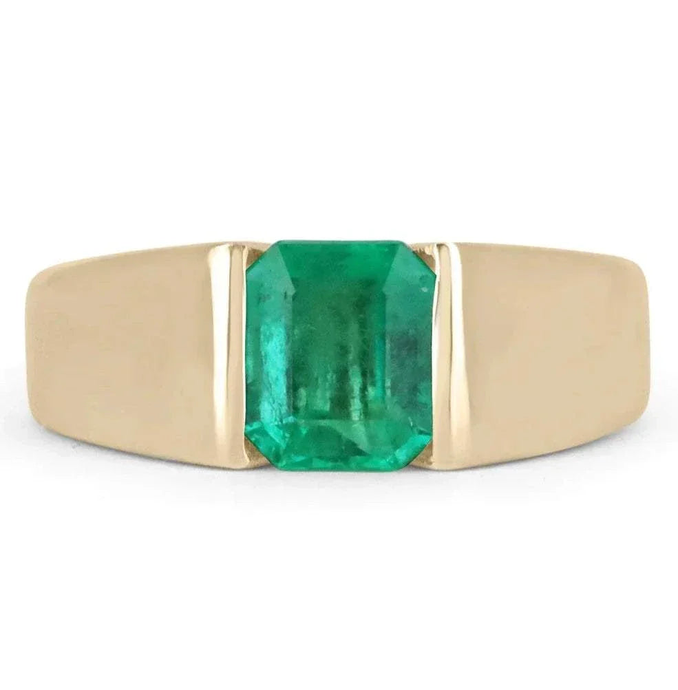 2.0 Carat Emerald Cut Vivid Green Solitaire Men's Ring 14K Gold - Elegant Wedding Band, Anniversary Gift & Luxury Statement Jewelry for Special Occasions