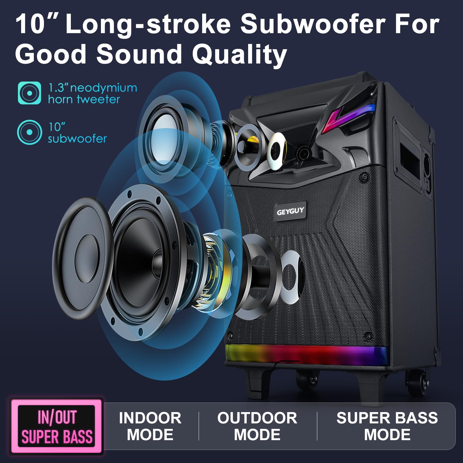 GTSK10-1 Professional Karaoke Machine with Bluetooth, 2 Wireless Mics & LED Lights - Portable PA System for Live Streaming, Voice Monitoring & Tablet Lyrics Display - Perfect for Home Parties, Church Events, DJ Performances & TV Singing Entertainment