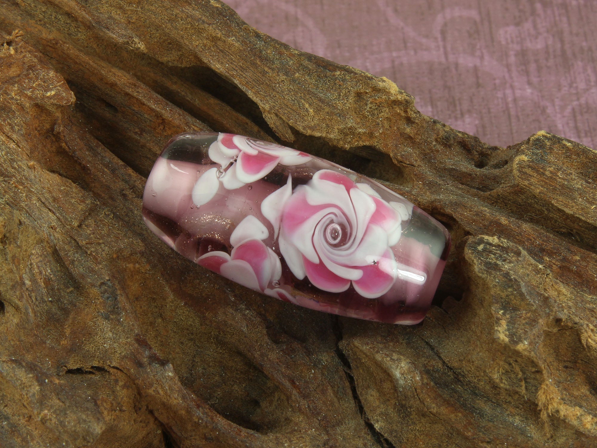 Handmade Pink Floral Lampwork Glass Focal Bead for Jewelry Making - Perfect for Necklaces, Bracelets & DIY Craft Projects