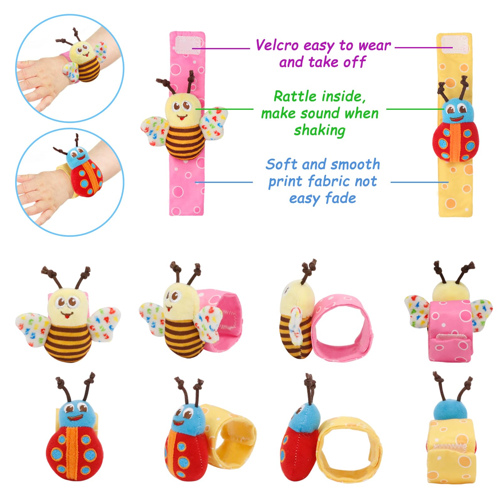 Bloobloomax Baby Rattles Toys for 0-12 Months - Soft Infant Sensory Toys for Newborns 0-9 Months - Hand & Foot Rattles with Wrist Socks - Perfect Baby Shower Gift Set for Boys & Girls - Great for Tummy Time & Early Development Play