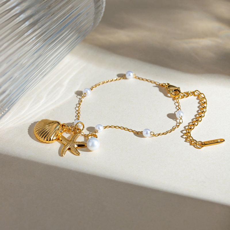 18K Gold Plated Pearl Starfish Pendant Bracelet for Women - Elegant Beach Jewelry Gift for Summer Vacation, Wedding & Party Accessories