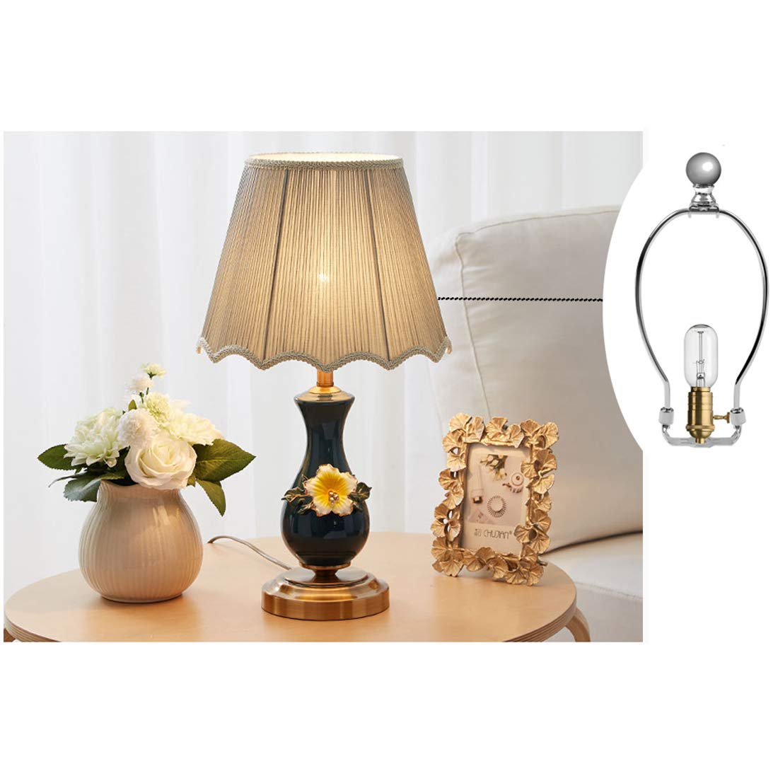 6 Inch Lamp Harp Holder with Crystal Ball Finial - Replacement Shade Frame Brackets & Saddle for Table & Floor Lamps - DIY Lighting Accessory for Living Room, Bedroom, Office Decor