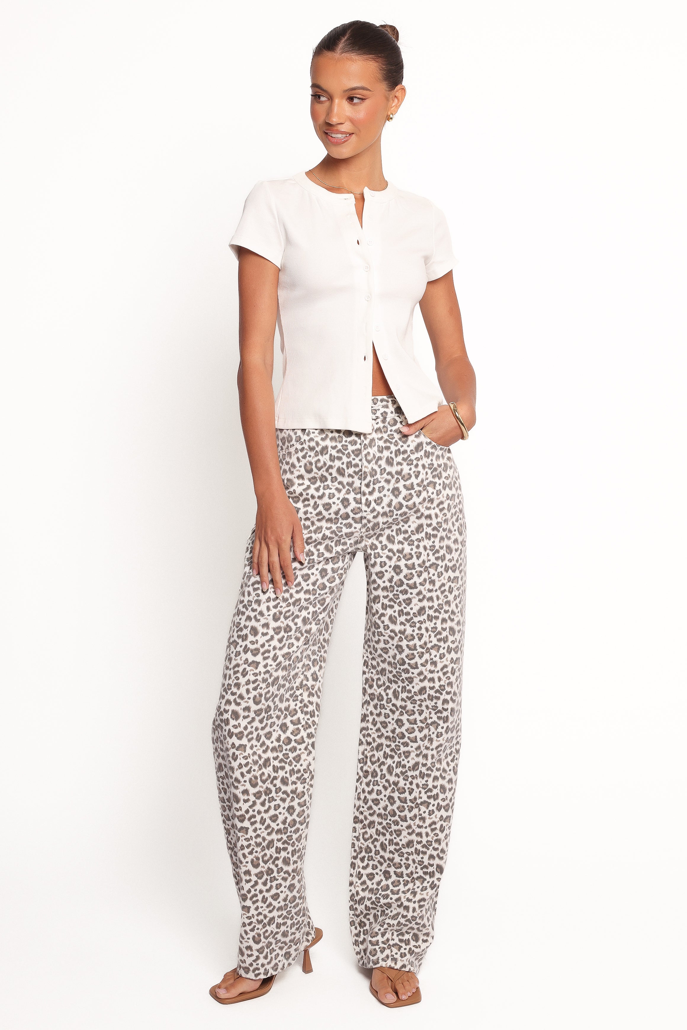 Leila Printed Wide Leg Jeans - Women's High Waist Stretch Denim Pants with Leopard Print | Perfect for Casual Outfits, Streetwear & Boho Fashion