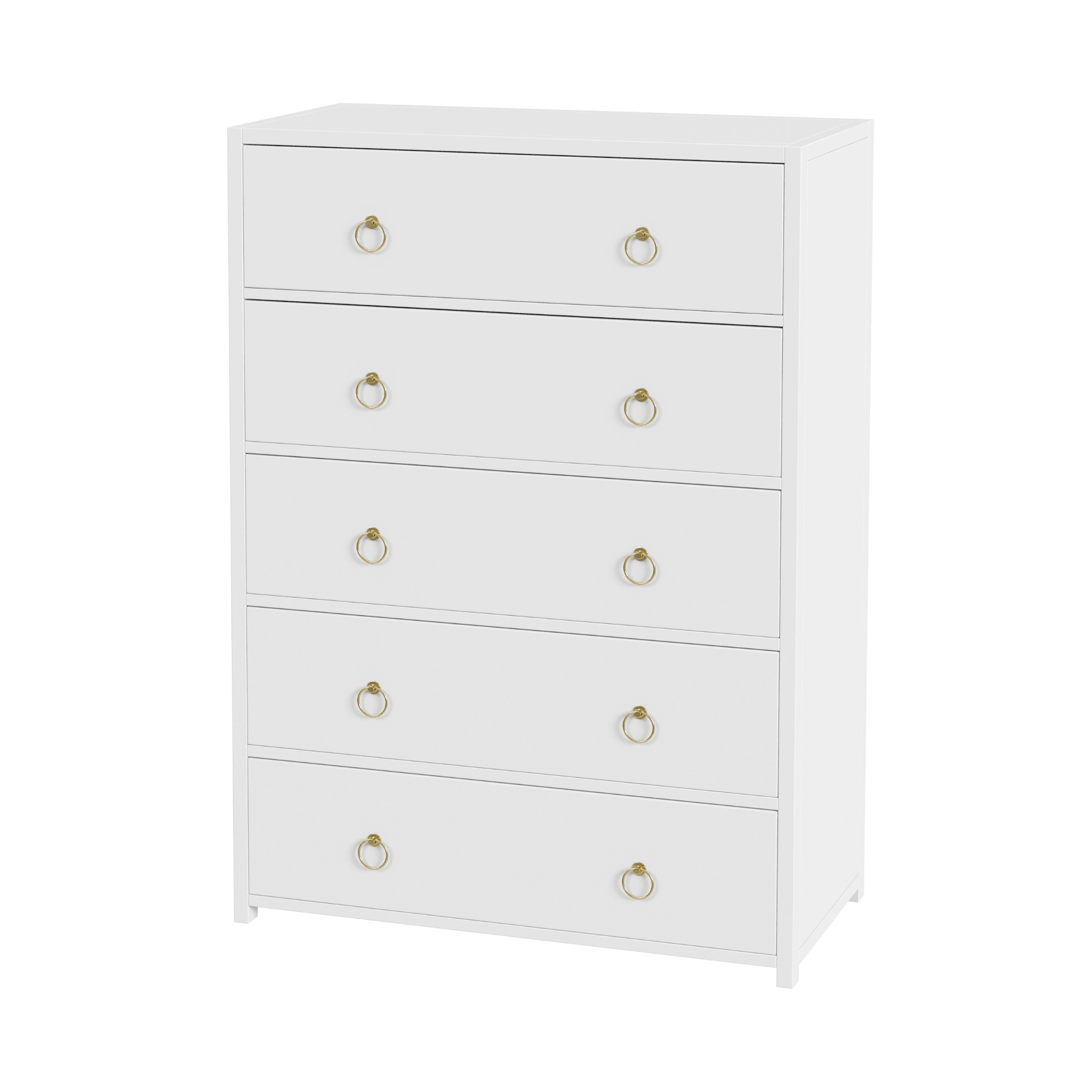 Modern White 5-Drawer Wooden Dresser for Bedroom - Stylish Storage Solution for Clothes, Linens & Accessories