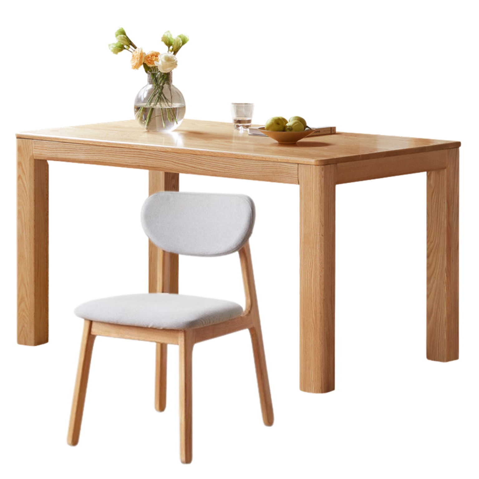 Solid Oak Wood Dining Table - Simple Modern Design for Kitchen, Dining Room & Small Spaces