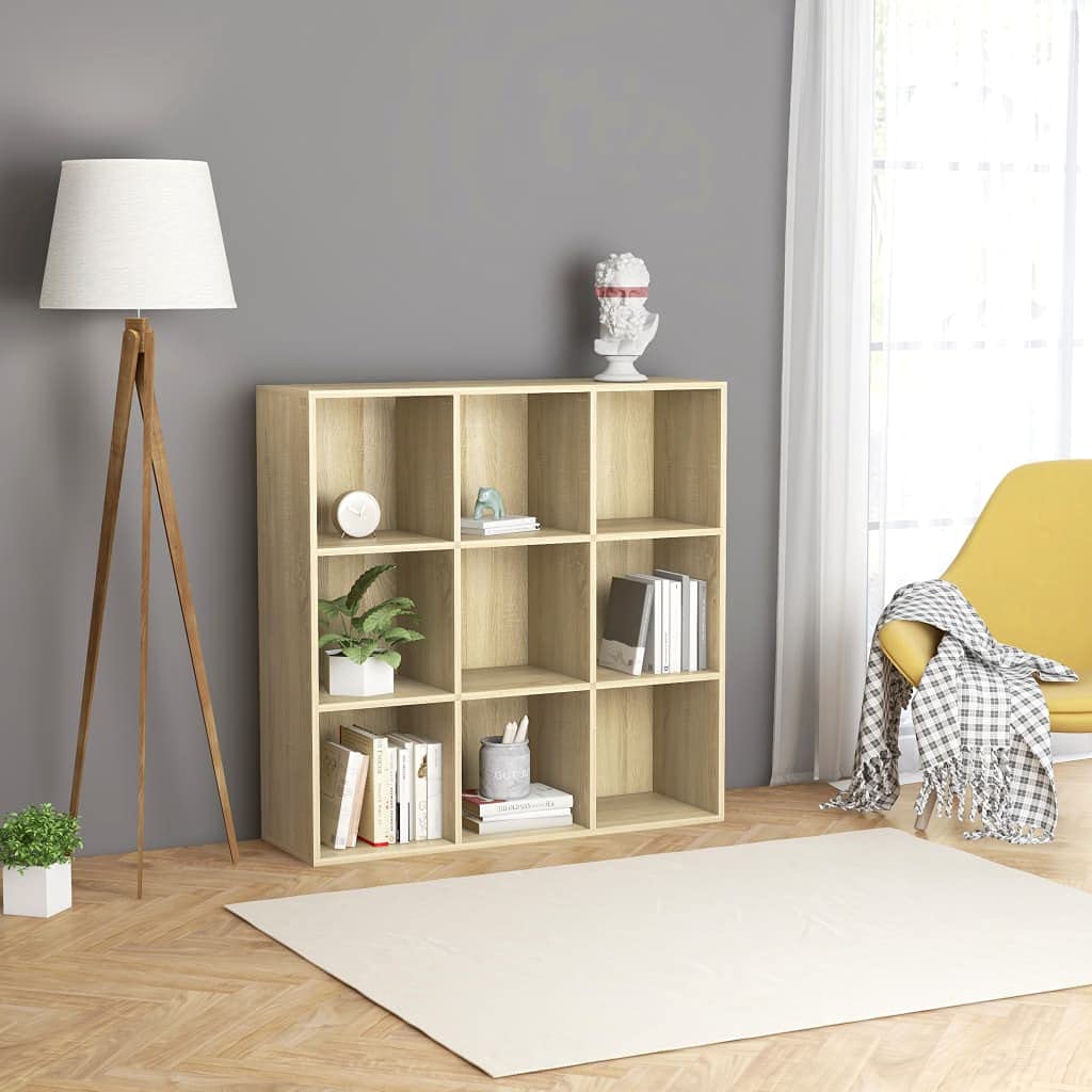 Modern 9-Cube Bookcase Storage Shelf - Open Display Bookshelf for Home Office, Living Room & Bedroom - Organize Books, Plants & Decor - Brown Wooden Shelving Unit