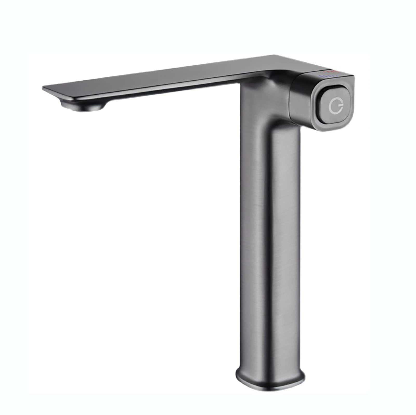 Brass Single Handle Bathroom Sink Faucet with Push Button Switch - Deck Mounted Single Hole Basin Mixer Tap in Gray for Vanity & Bathroom Upgrade | Perfect for Modern Home Renovation & Water Conservation