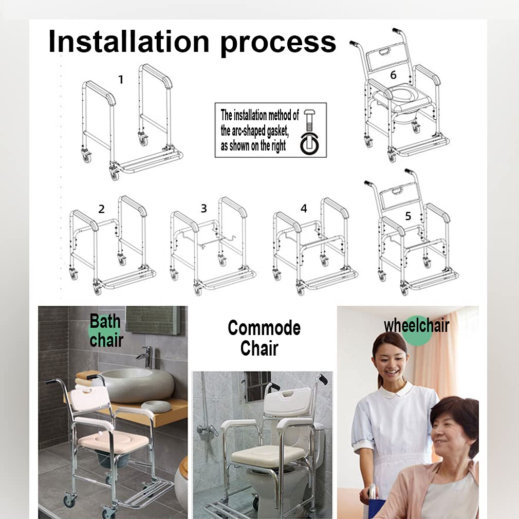 MQZHUK Adjustable Mobile Shower Chair with Brakes & Wheels - 40cm Width, 55cm Height - Sturdy Commode Chair with Armrests for Elderly, Disabled & Pregnant Women (120kg Capacity) - Ideal for Bathroom Safety & Mobility Assistance