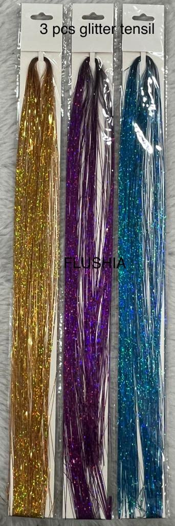 Flushia® 40 Inch Hair Tinsel Extensions - 2400 Strands in Golden & Purple | Glitter Fairy Hair Highlights for Parties, Festivals & Special Events | Shimmer Hair Accessories for Women & Girls