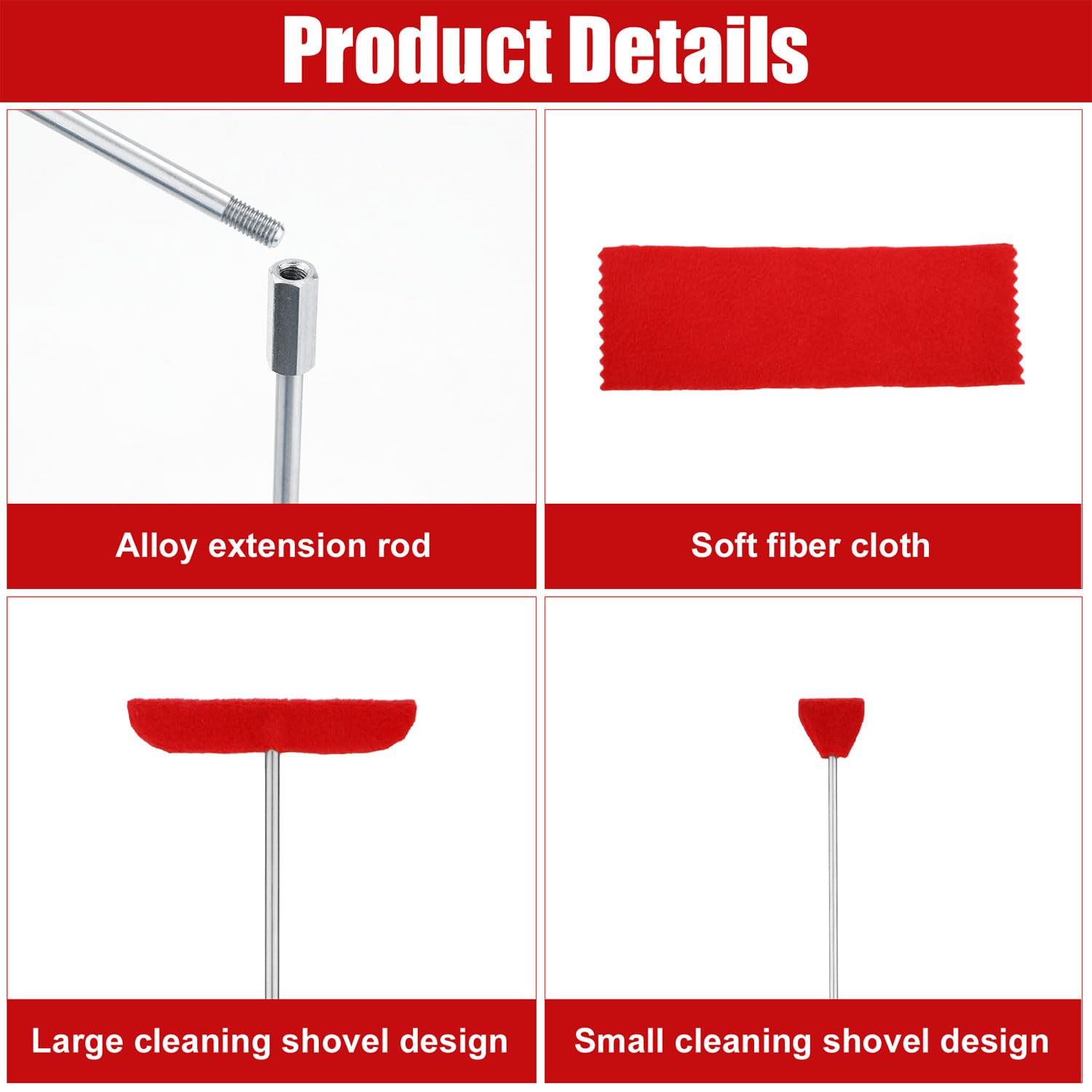 5-Piece Grand Piano Soundboard Cleaning Kit - Includes Large & Small Brush Heads, Extension Rod, Soft Fiber Polish Cloth & Dust Cover (White) | Professional Piano Maintenance Tools for Home & Concert Hall Use