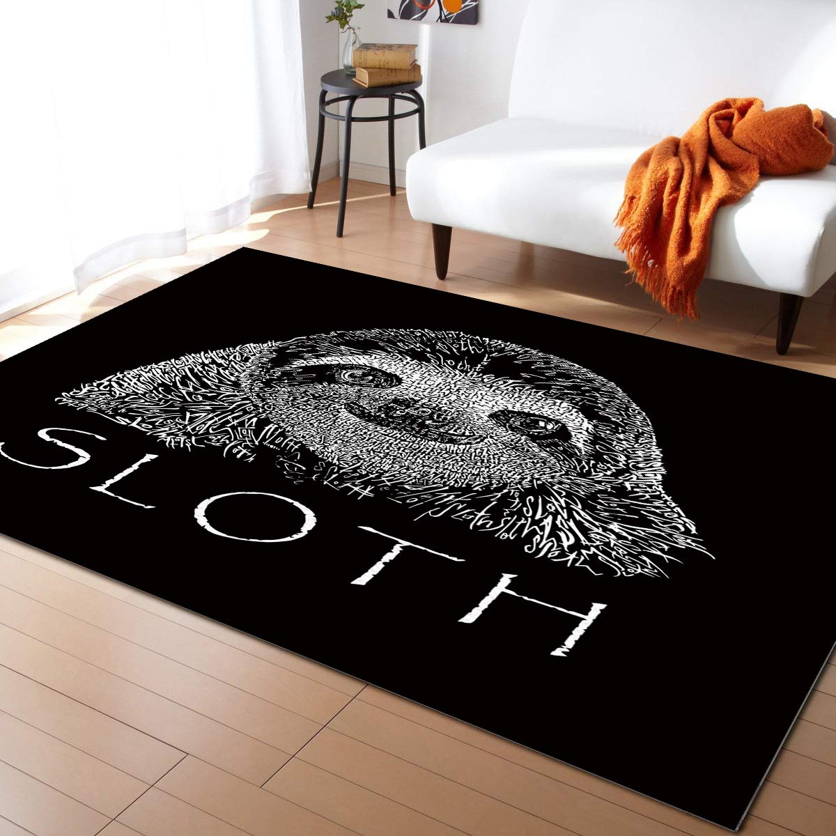 LBDecor 4x6ft Large Sloth Print Area Rug - Non-Slip Soft Carpet for Living Room, Bedroom, Nursery - Indoor/Outdoor Home Decor (Black & White) - Perfect for Kids Rooms, Dorm Decor & Cozy Spaces