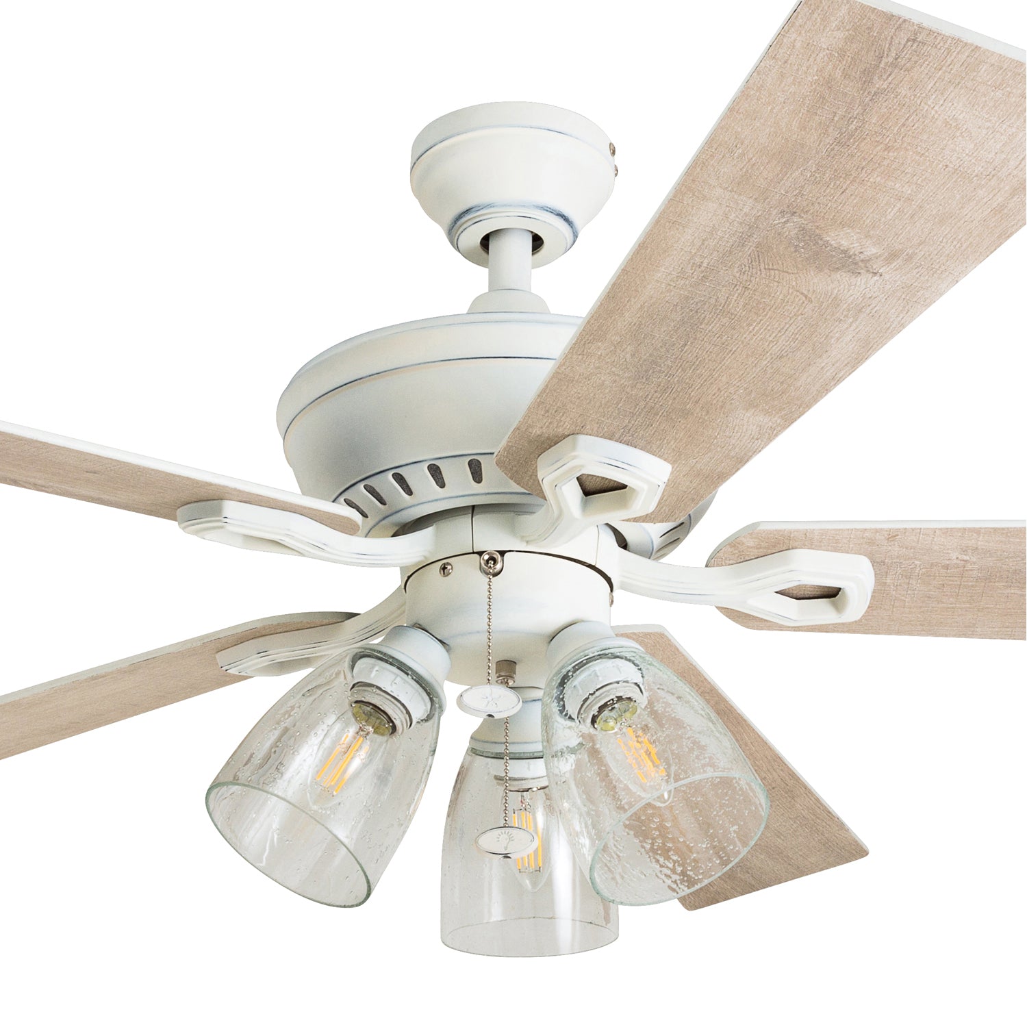 52 Inch Glenmont Distressed White Ceiling Fan with Pull Chain - Perfect for Living Room, Bedroom, and Outdoor Patio Cooling