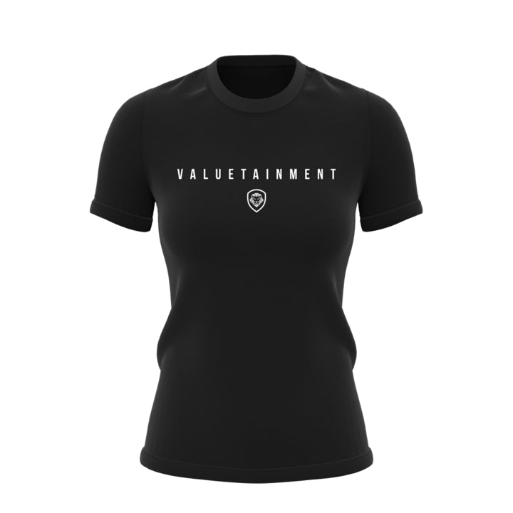 Valuetainment Premium Black Short Sleeve T-Shirt for Women - Comfortable Casual Tee for Everyday Wear, Workout & Street Style