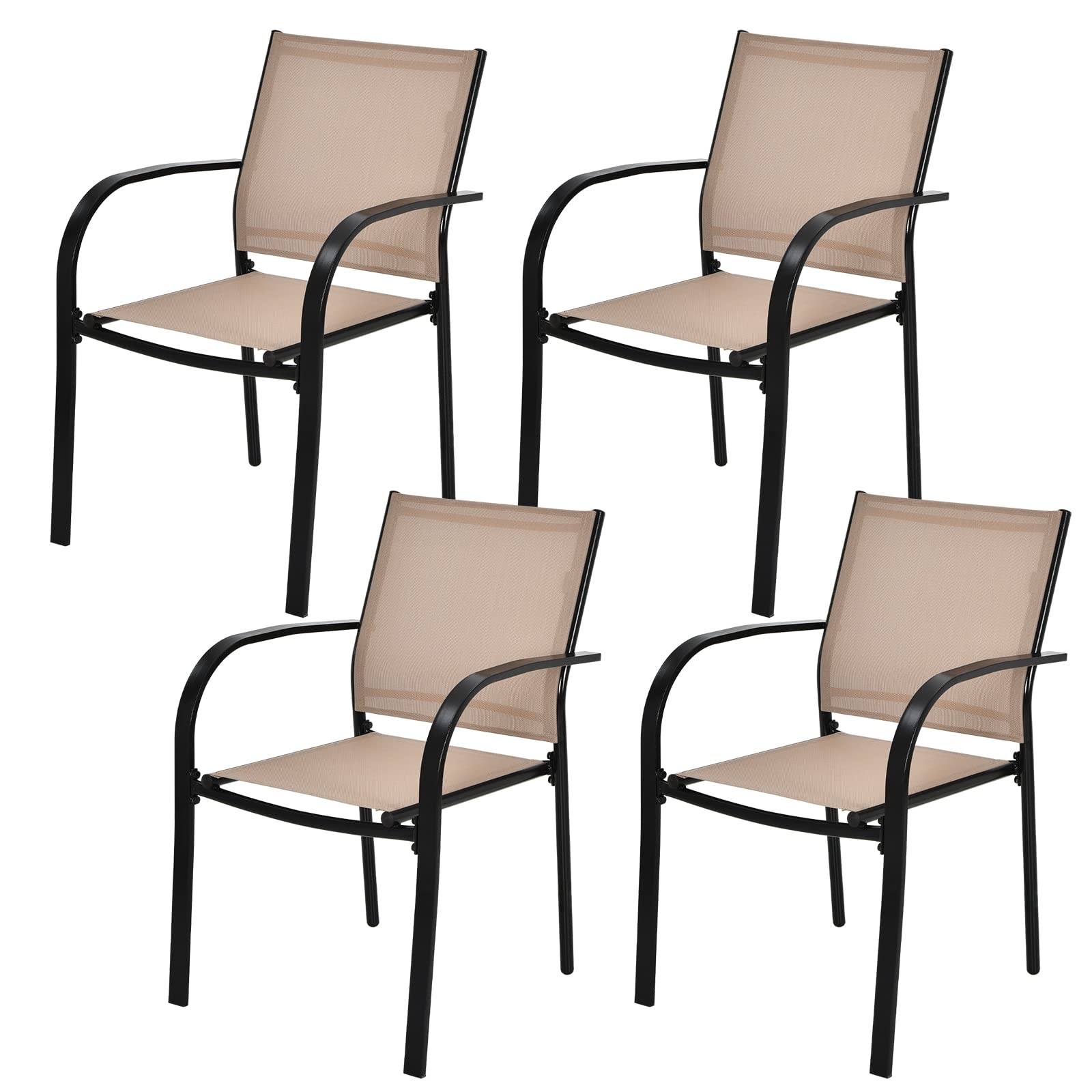 Tangkula Set of 4 Stackable Patio Dining Chairs with Armrests - Rust-Resistant Steel Frame & Quick-Drying Fabric - Outdoor Bistro Chairs for Backyard, Garden, Lawn, Poolside & Restaurant Use