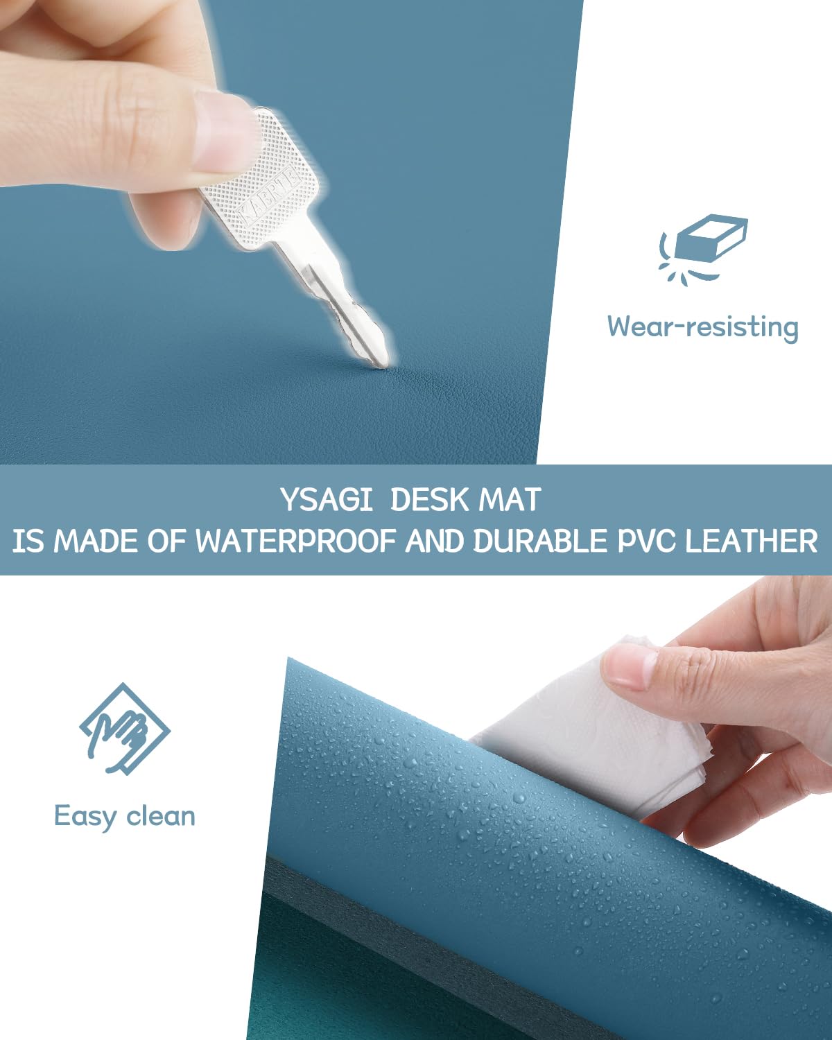 Non-Slip Waterproof PVC Leather Desk Pad - Ultra Thin Large Mouse Pad & Laptop Writing Mat - Easy Clean Office Desk Protector for Work, Home & Decor (Blue, 31.5