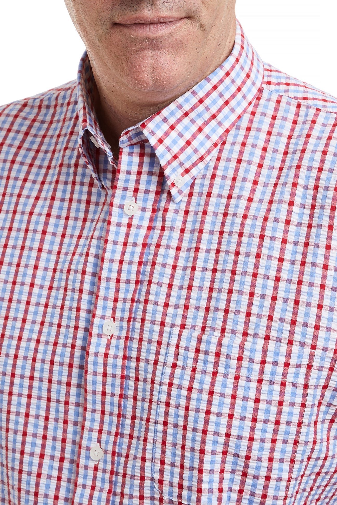Red White & Blue Seersucker Check Chase Shirt - Classic Patriotic Style for Summer Outings & Casual Wear