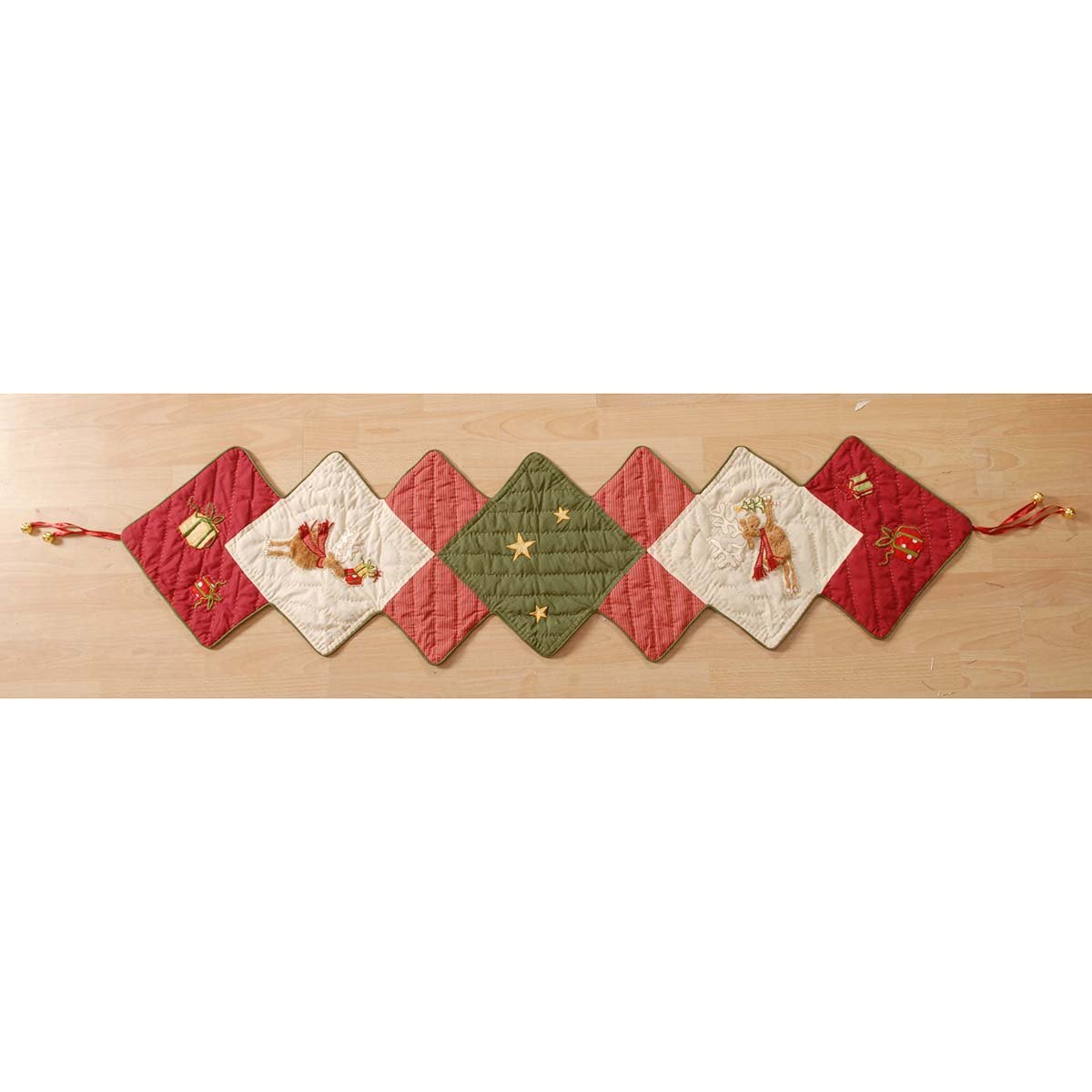 Red Reindeer Quilted Cotton Table Runner by C&F Home - Machine Washable Holiday Dining Decor for Christmas Parties & Winter Tablescapes