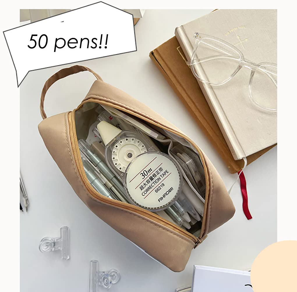 **Kawaii Aesthetic Clear Pencil Case for School - Cute Transparent Pencil Pouch for Teen Girls & Students - Perfect for Organizing Pens, Markers & Art Supplies (Cream)**    *(Ideal for School, College, Office & Travel - Stylish & Functional Stationery Accessory)*