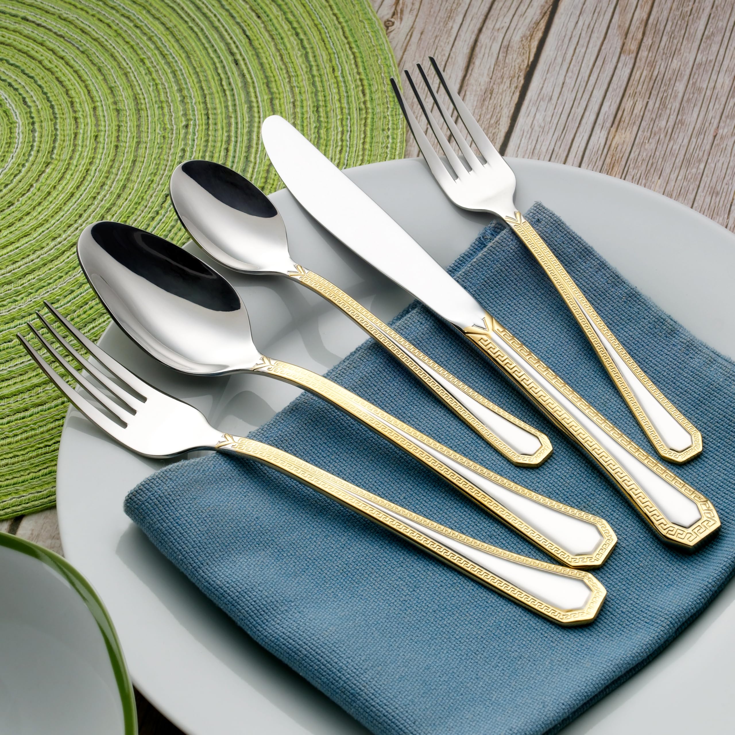 75-Piece Luxury Gold Flatware Set for 12 with Wooden Storage Case - 24K Gold Plated Premium Dining Cutlery, 18/10 Surgical Stainless Steel Silverware - Perfect for Weddings, Dinner Parties & Holiday Entertaining