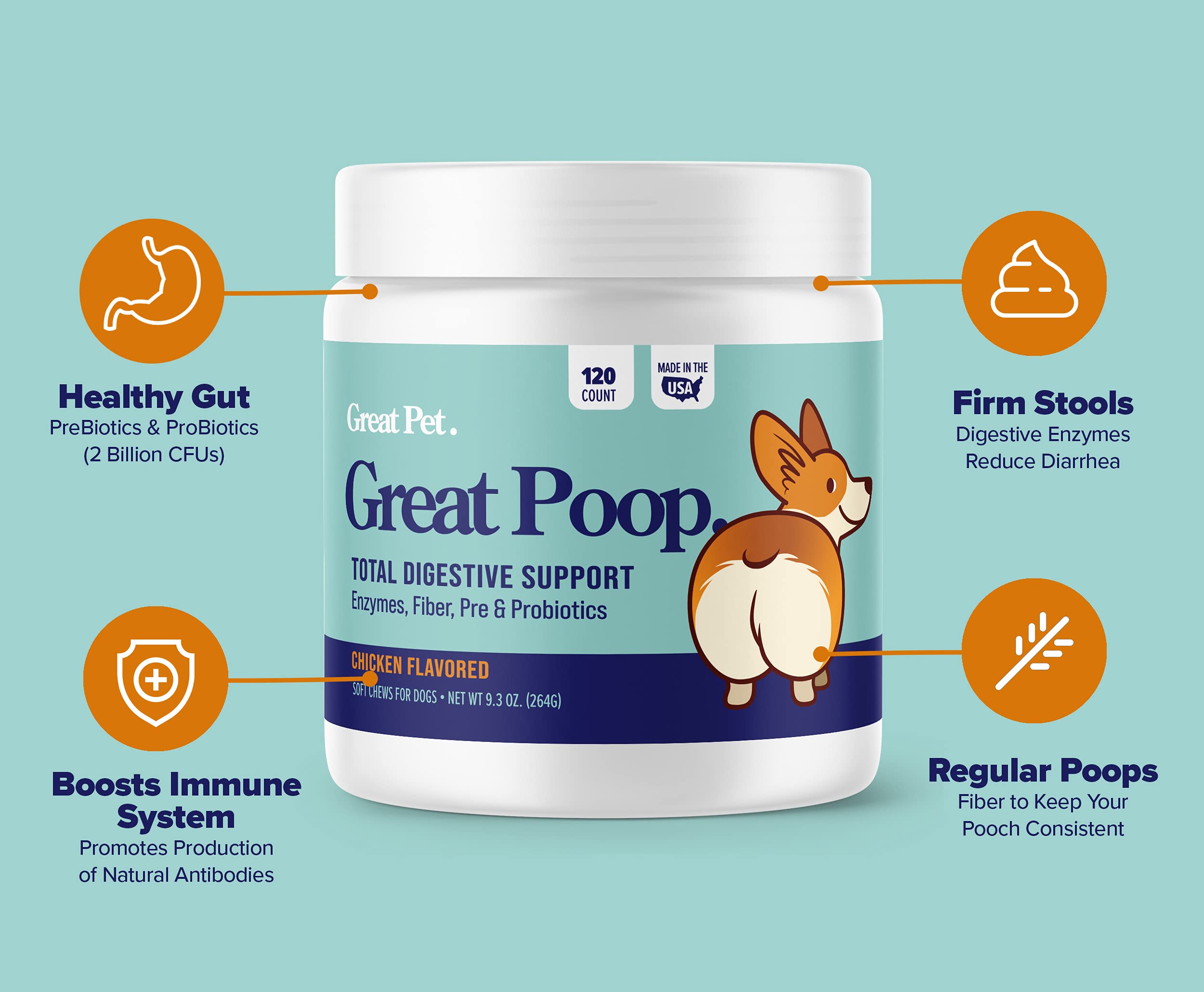 Premium Probiotic Soft Chews for Dogs - Digestive Health Supplement with Probiotics, Prebiotics & Enzymes for Gut Balance, Firm Stools & Diarrhea Relief - Chicken Flavor Dog Treats - Supports Digestion During Diet Changes & Stressful Situations