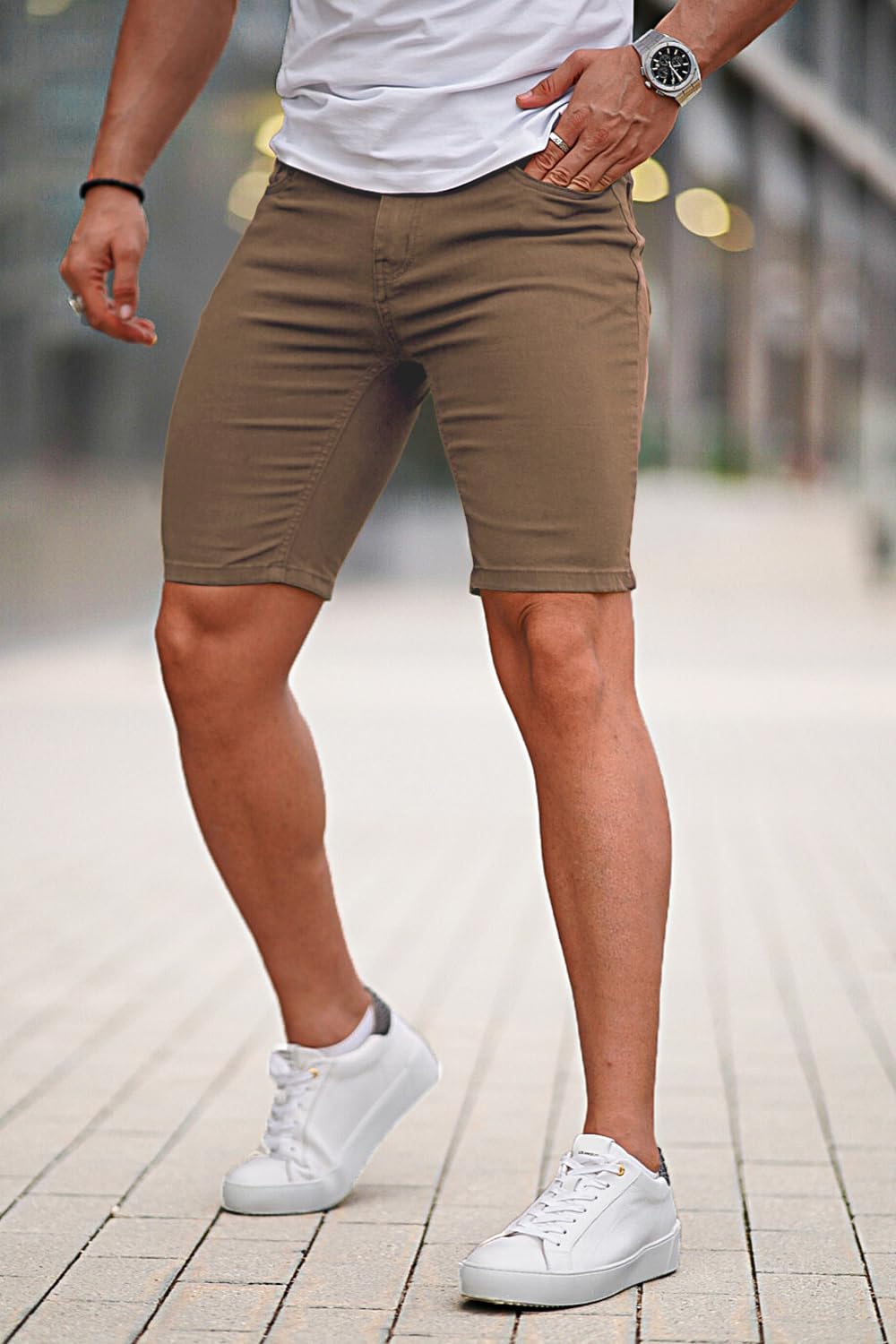 GINGTTO Men's Skinny Stretch Denim Shorts - Slim Fit Stretch Jean Shorts for Men | Perfect for Summer, Casual Wear & Outdoor Activities