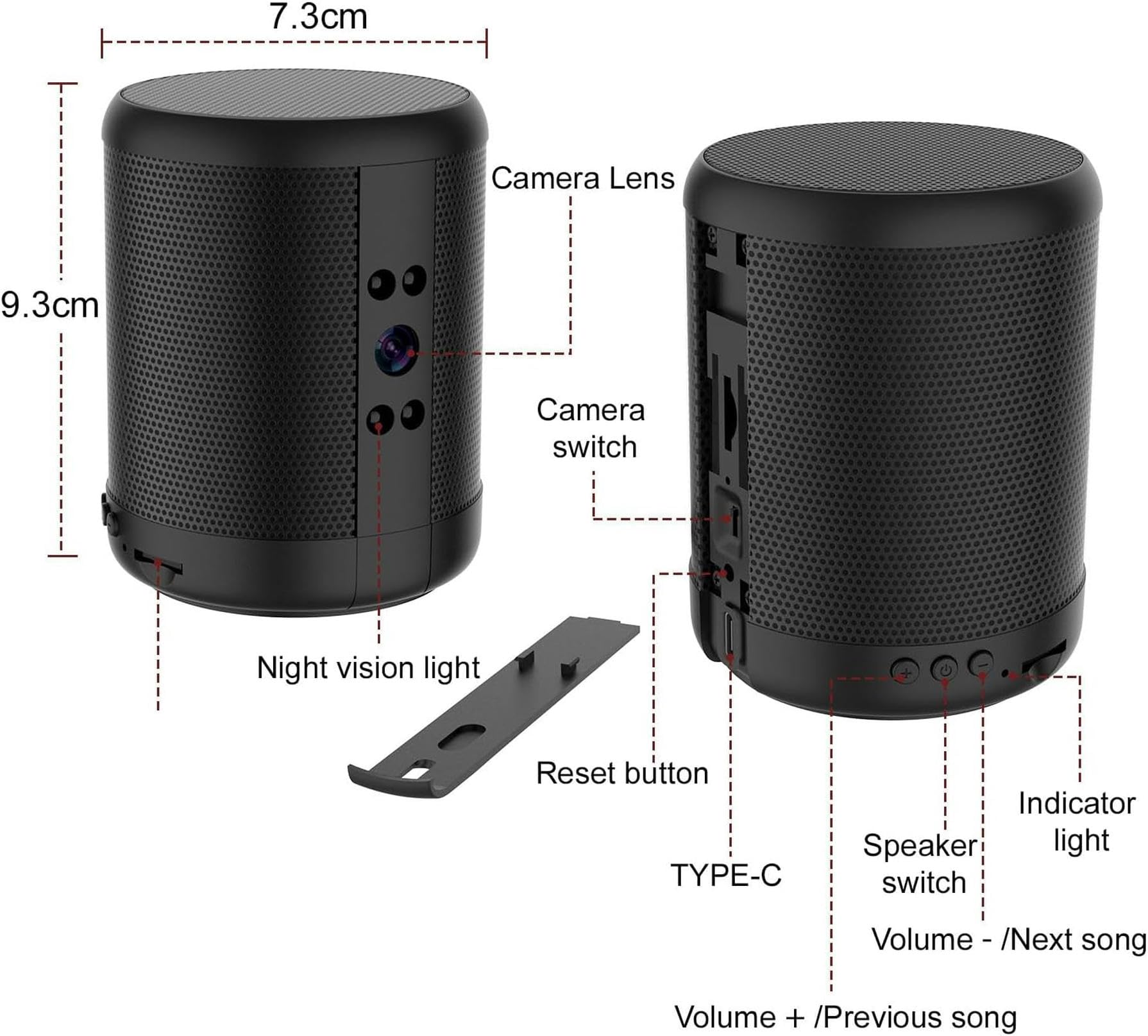 FKINGLRK 1080P HD WiFi Hidden Camera with Bluetooth Speaker - 140° Wide Angle, 2-Way Audio, Night Vision & Motion Detection - Real-Time Baby Monitor for Home Security, Office Surveillance & Pet Monitoring