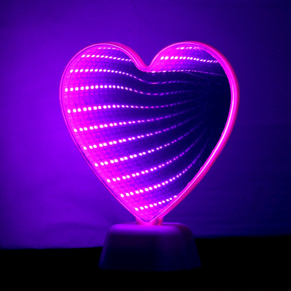 Heart Shaped LED Mirror Light - Pink Battery Powered Night Light for Bedroom, Desktop Lamp & Party Decor, Modern Plastic Design (7.48x2.75x6.29 inches, 0.19 lbs) - Perfect for Girls' Room, Romantic Gifts & Birthday Party Decorations