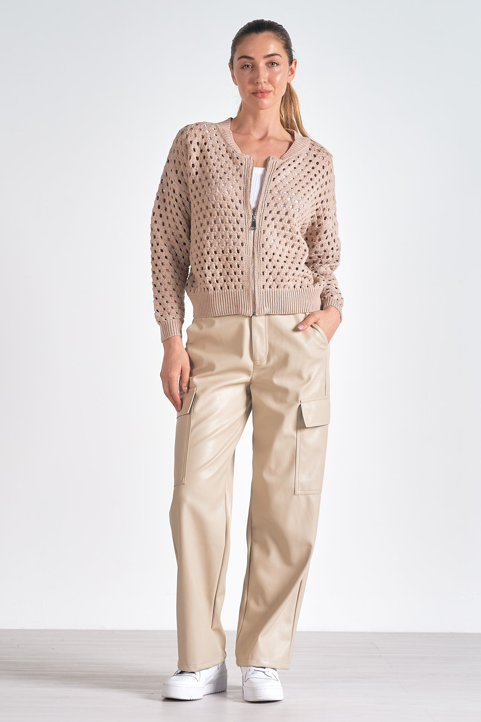 Stylish Zip Up Sweater Cardigan for Women - Soft & Cozy Stone Color - Perfect for Fall Layering, Casual Outfits & Office Wear