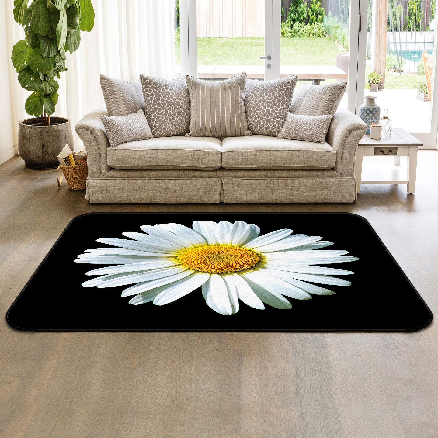 5' x 8' Large White Daisy Floral Area Rug - Modern Blooming Flower Design Indoor/Outdoor Carpet for Living Room, Bedroom, Nursery - Soft Floor Covering for Kids & Home Decor (Perfect for Boho Chic, Farmhouse or Contemporary Spaces)