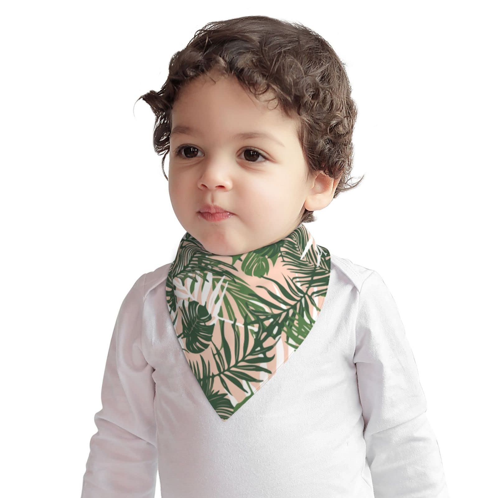 Organic Cotton Baby Bandana Bibs - Tropical Palm Leaves & Pink Blush Drool Bibs for Teething, Feeding & Messy Play | Soft, Absorbent & Adorable for Newborns, Infants & Toddlers