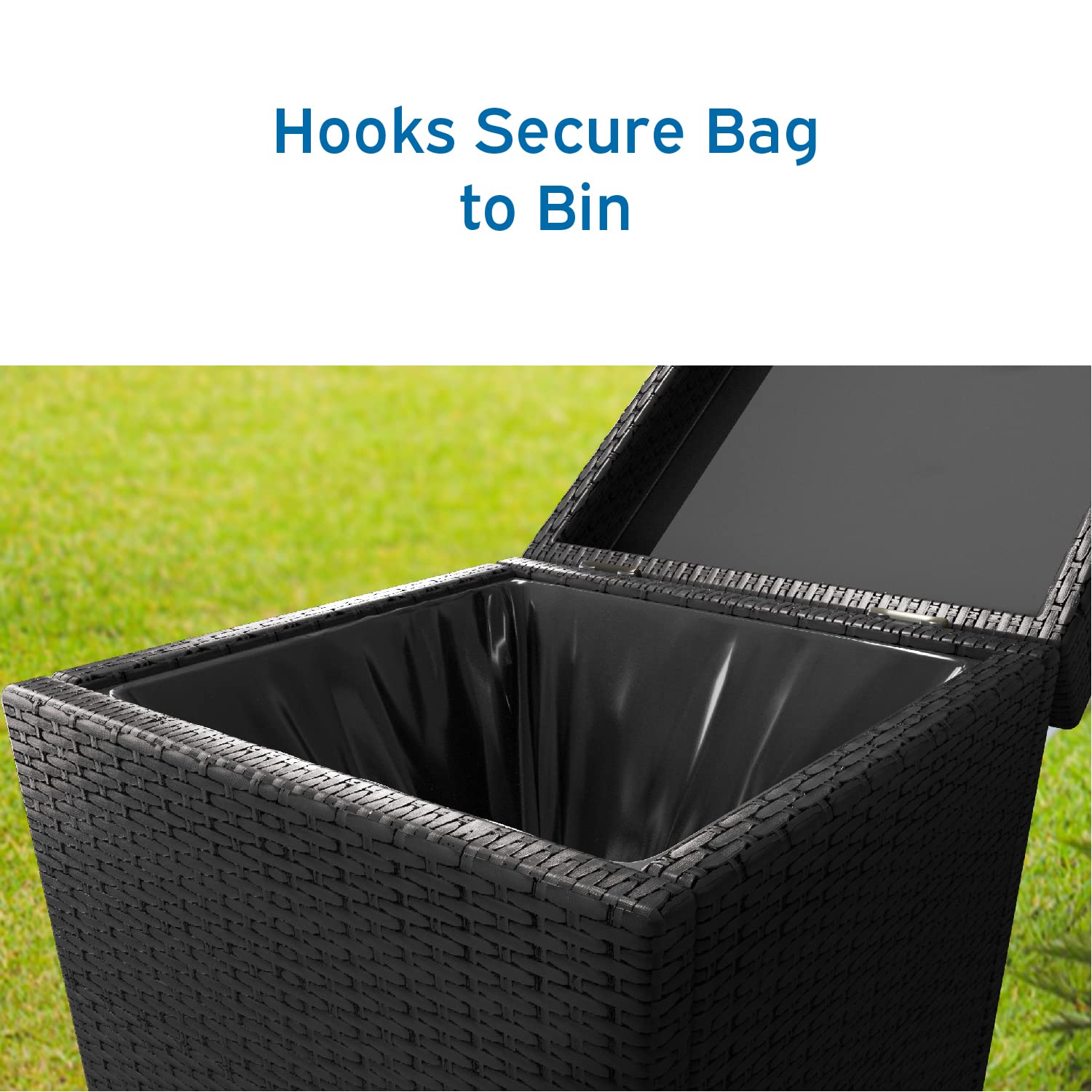 30 Gallon Outdoor Trash Can with Lid - Durable Wicker Garbage Bin for Patio, Yard & Garden - Black Weatherproof Waste Container for Home & Commercial Use