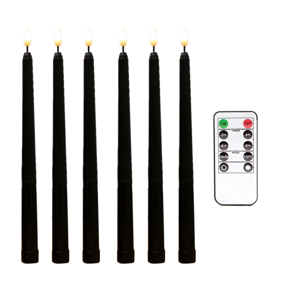 FOOTIC 6Pcs Flameless LED Candles with 10-Key Timer - Black Taper Flickering Candlesticks for Windows, Weddings, Home Decor & Romantic Ambiance