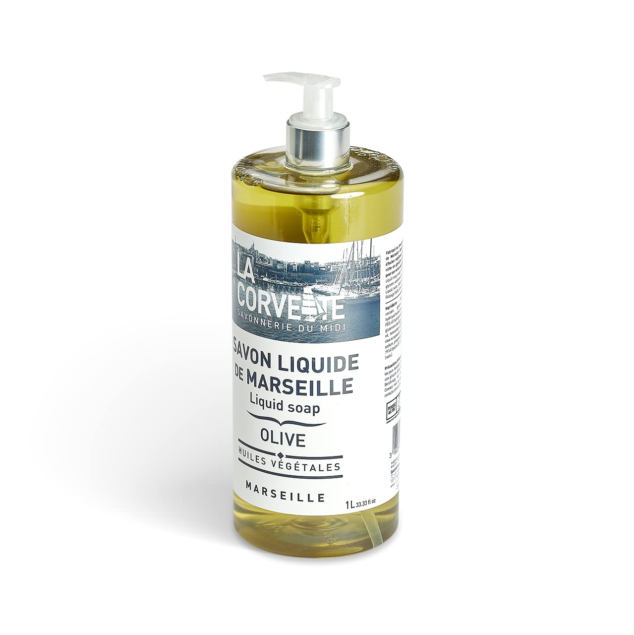 La Corvette Liquid Marseille Soap with Olive Oil - 1L Bottle | Natural Hand & Body Wash for Sensitive Skin | Perfect for Home, Spa & Travel Use