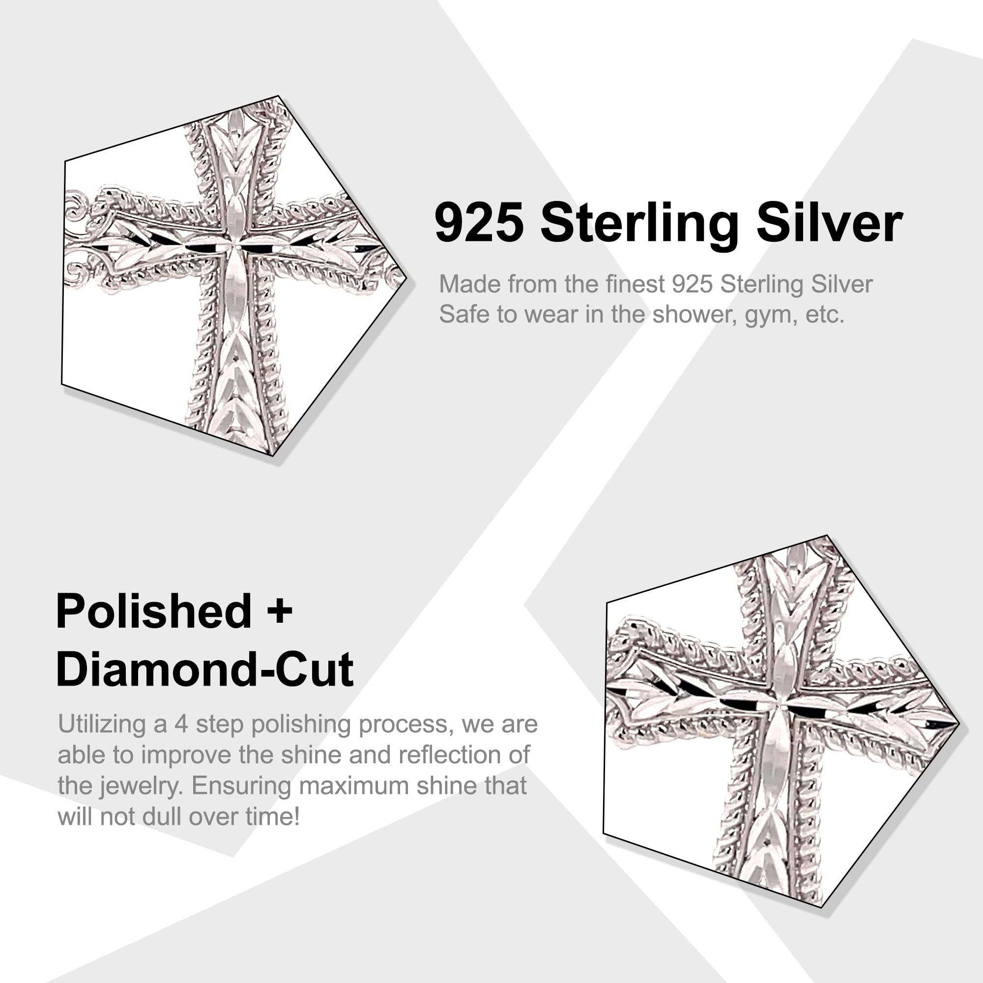 925 Sterling Silver Cross Pendant Necklace for Men & Women - Religious Jewelry Gift for Baptism, Confirmation & Everyday Wear