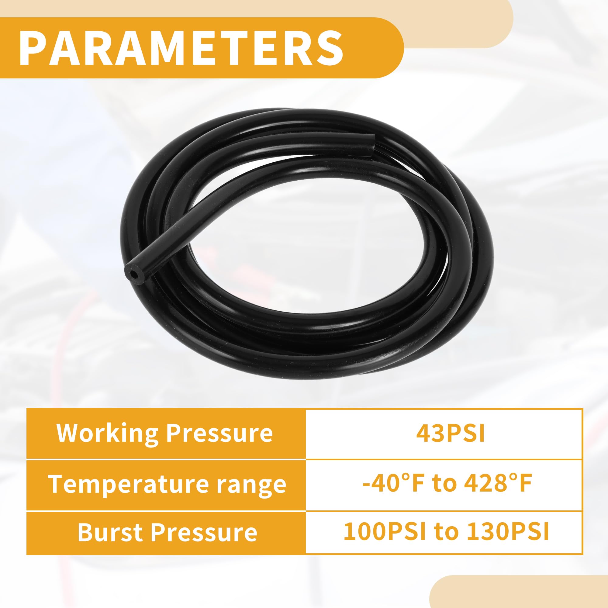 High-Pressure 130PSI Silicone Vacuum Tubing Hose - 3.3FT Black Automotive Vacuum Line (1/16