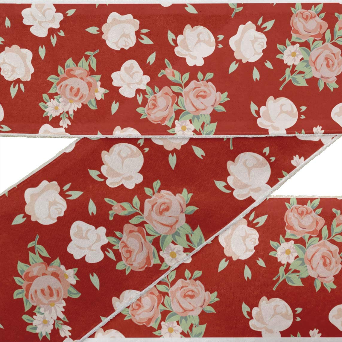 IndianBeautifulArt 9-Yard Dupion Fabric Lace - 4 Inch Red Leaves & Rose Floral Printed Ribbon Trim for DIY Crafts, Sewing, Dressmaking, Home Decor | Perfect for Wedding Decorations, Gift Wrapping & Costume Accessories