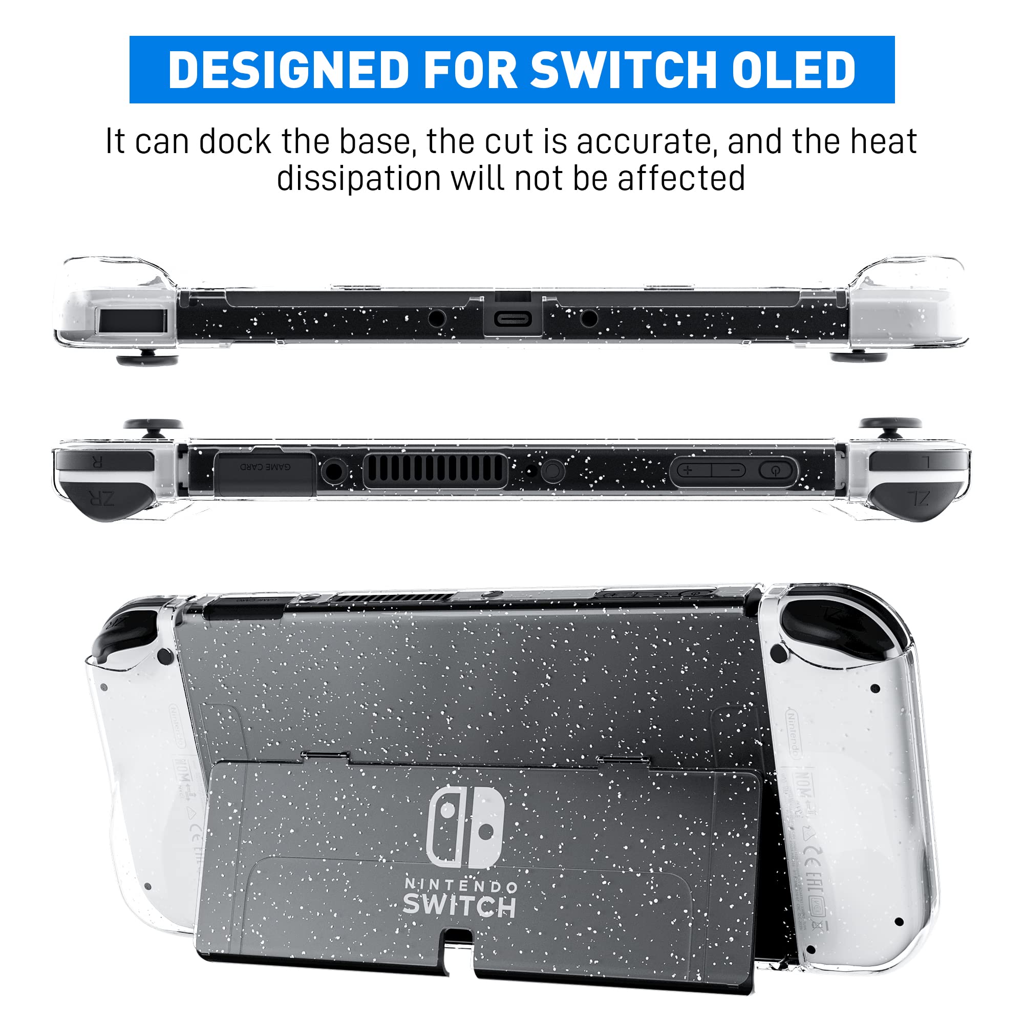 FANPL Glitter Case for Nintendo Switch OLED Model 2021 - Dockable Protective Shell with Sparkle Soft TPU Cover & Ergonomic Joycon Grip | Perfect for Gaming Protection and Stylish Play