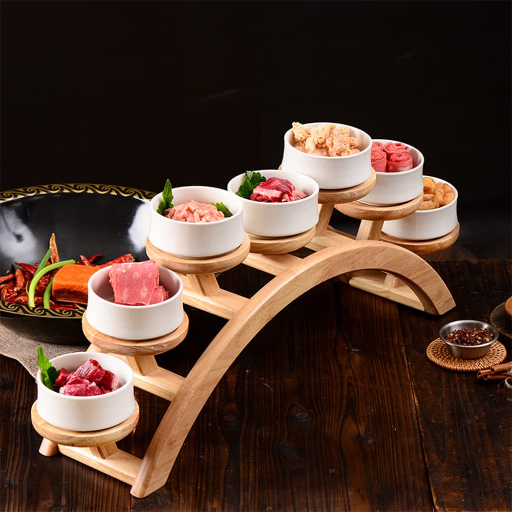 Japanese Style Stepped Sushi Plate - Wooden Arch Bridge Sushi Serving Tray for Small Portions, Appetizers & Snacks | Perfect for Home Dining, Party Food Display & Japanese Restaurant Serving
