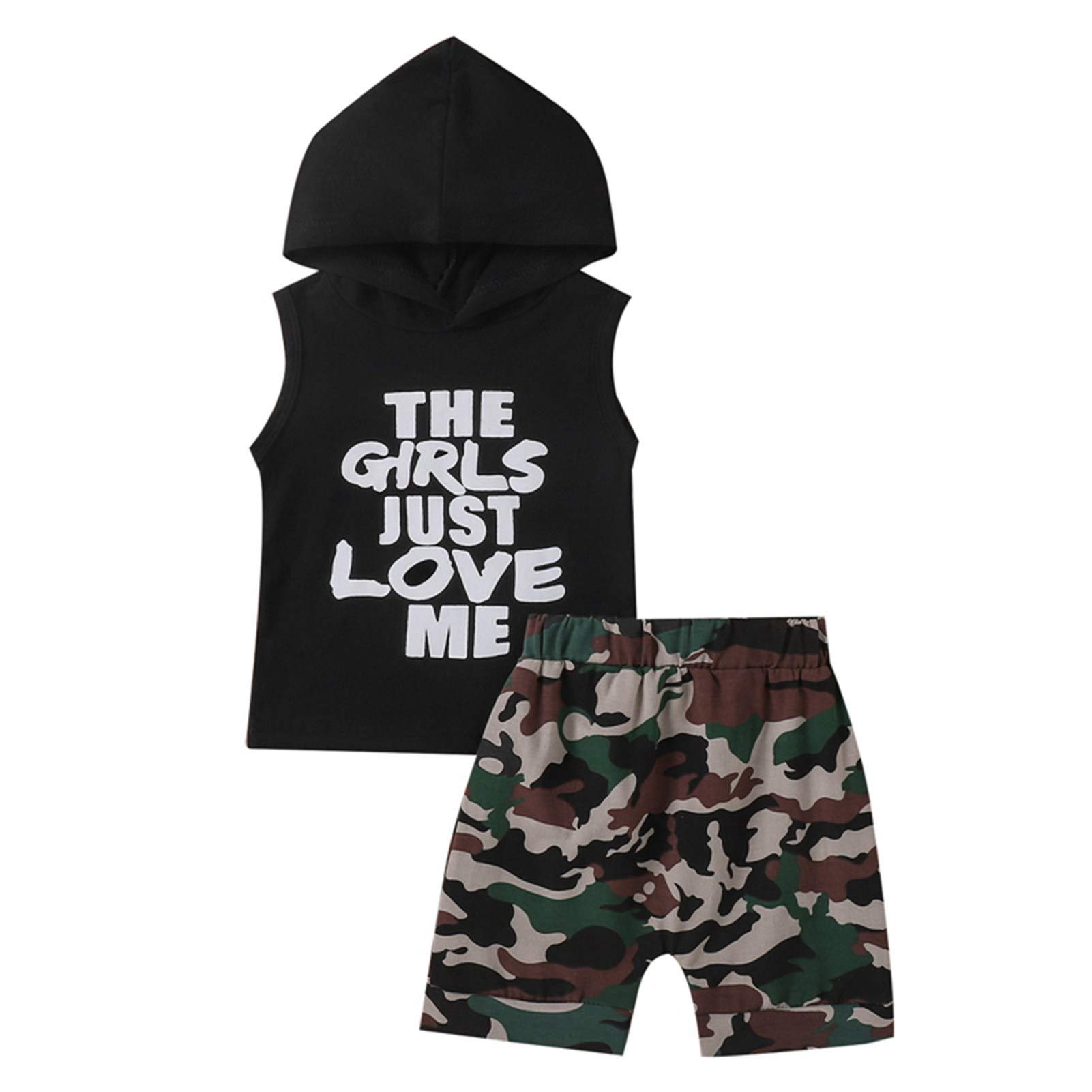 Chyrbaby Toddler Baby Boy Clothes Set - Letter Print Hoodie & Camo Shorts | Summer Outfits for Playdates & Outdoor Adventures