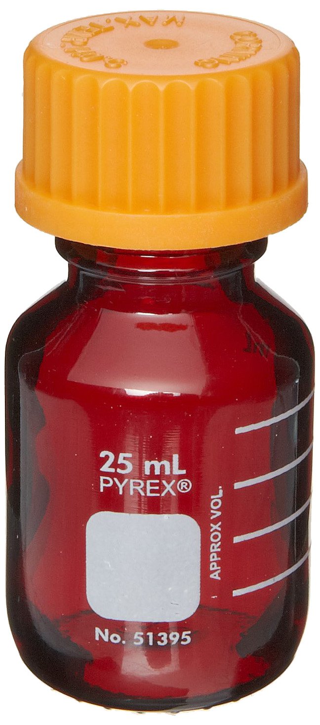 Corning Pyrex 51395-500 Low Actinic 500ml Round Media Storage Bottle with GL45 Screw Cap - Pack of 4 | Laboratory Glassware for Chemical Storage & Sample Preservation