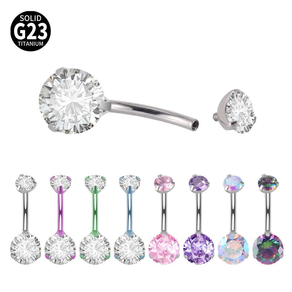 14G Titanium CZ Bar Belly Ring - Surgical Steel Navel Piercing Jewelry | DL047 | Perfect for Belly Button Rings, Body Piercings & Fashion Accessories