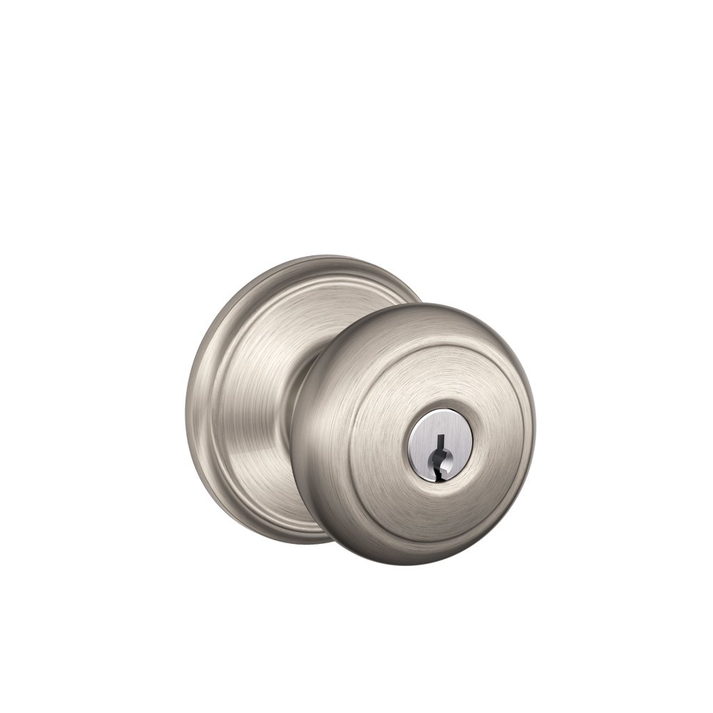 Schlage F51AAND619 Andover Keyed Entry Door Knob Lock - Satin Nickel Finish | Secure Home & Office Entry | Ideal for Front Doors, Bedrooms & Interior Rooms