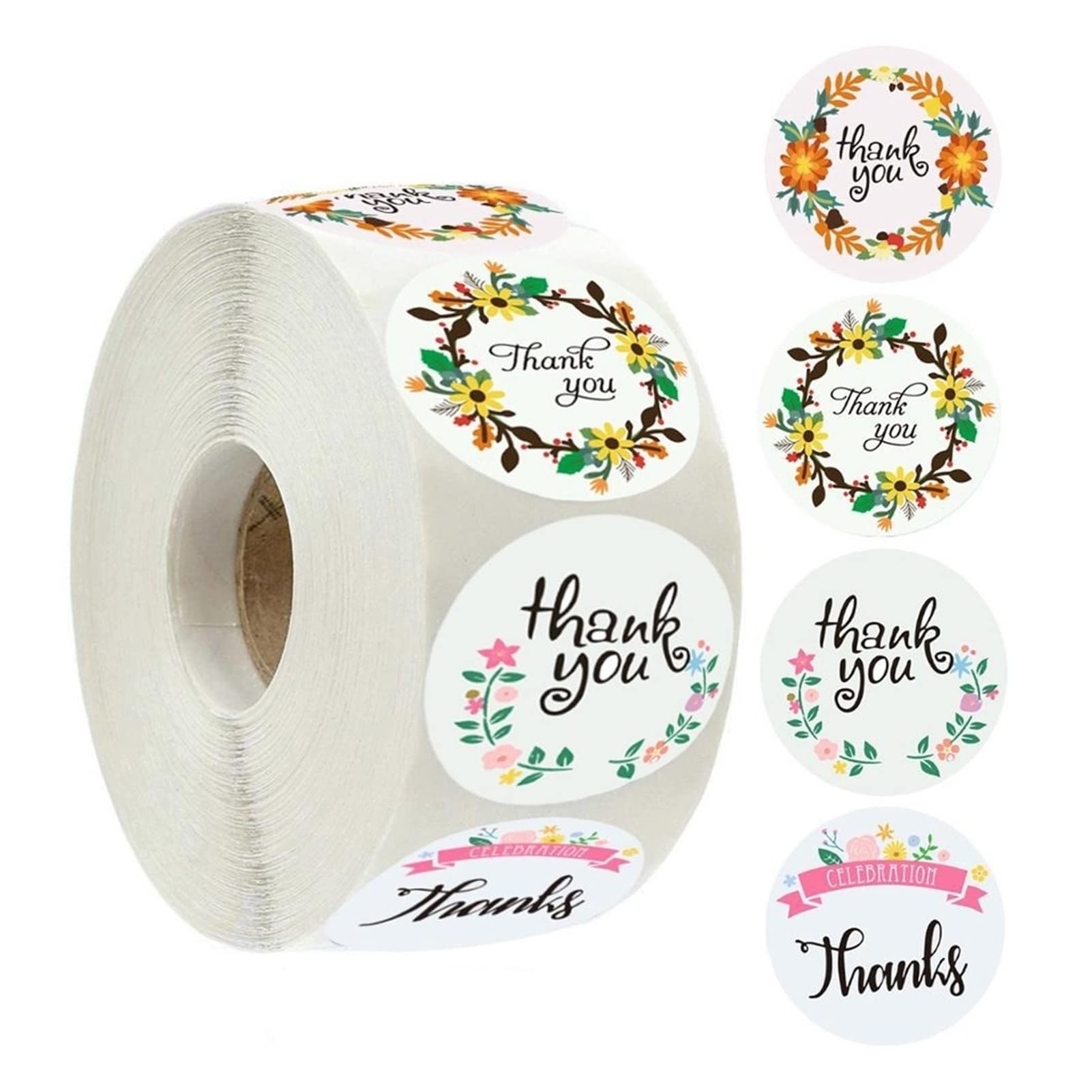 MIAOMSI 500pcs Floral Thank You Stickers - 3 Rolls with 4 Designs for Sealing, Scrapbooking, Christmas Decor, Stationery & Gift Wrapping (YH230-500pcs) - Perfect for DIY Crafts, Party Favors & Home Decoration